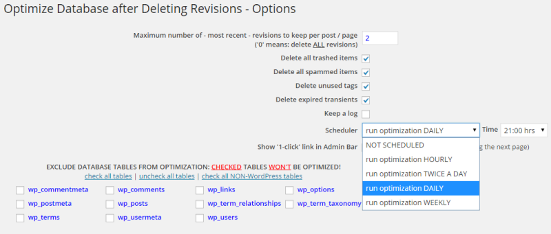 Optimize Database after Deleting Revisions - Options
