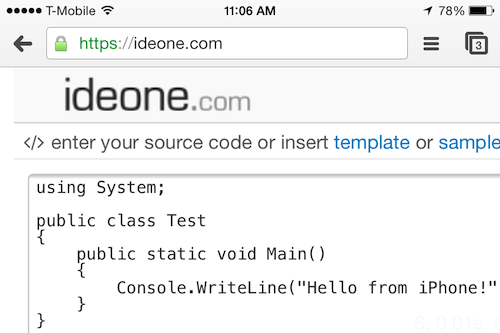 ideone on iPhone - code