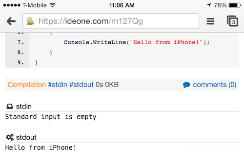 ideone on iPhone - run