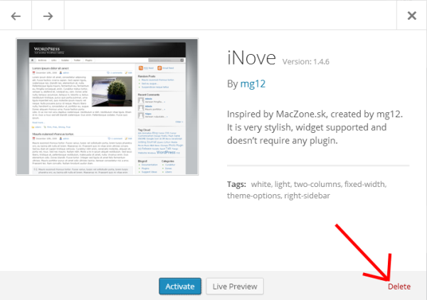 WordPress - Delete theme