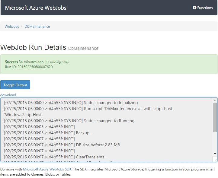 Azure WebJob: console output
