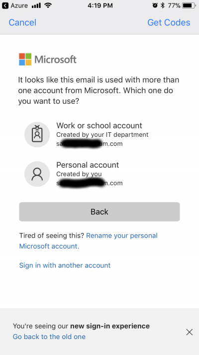 Azure App - Multi Accounts One Email