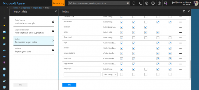 Cognitive search - define index