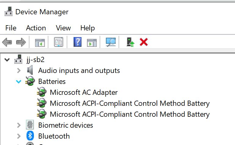 Surface Book device manager - battery status