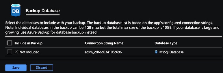 Azure Backup Database configuration